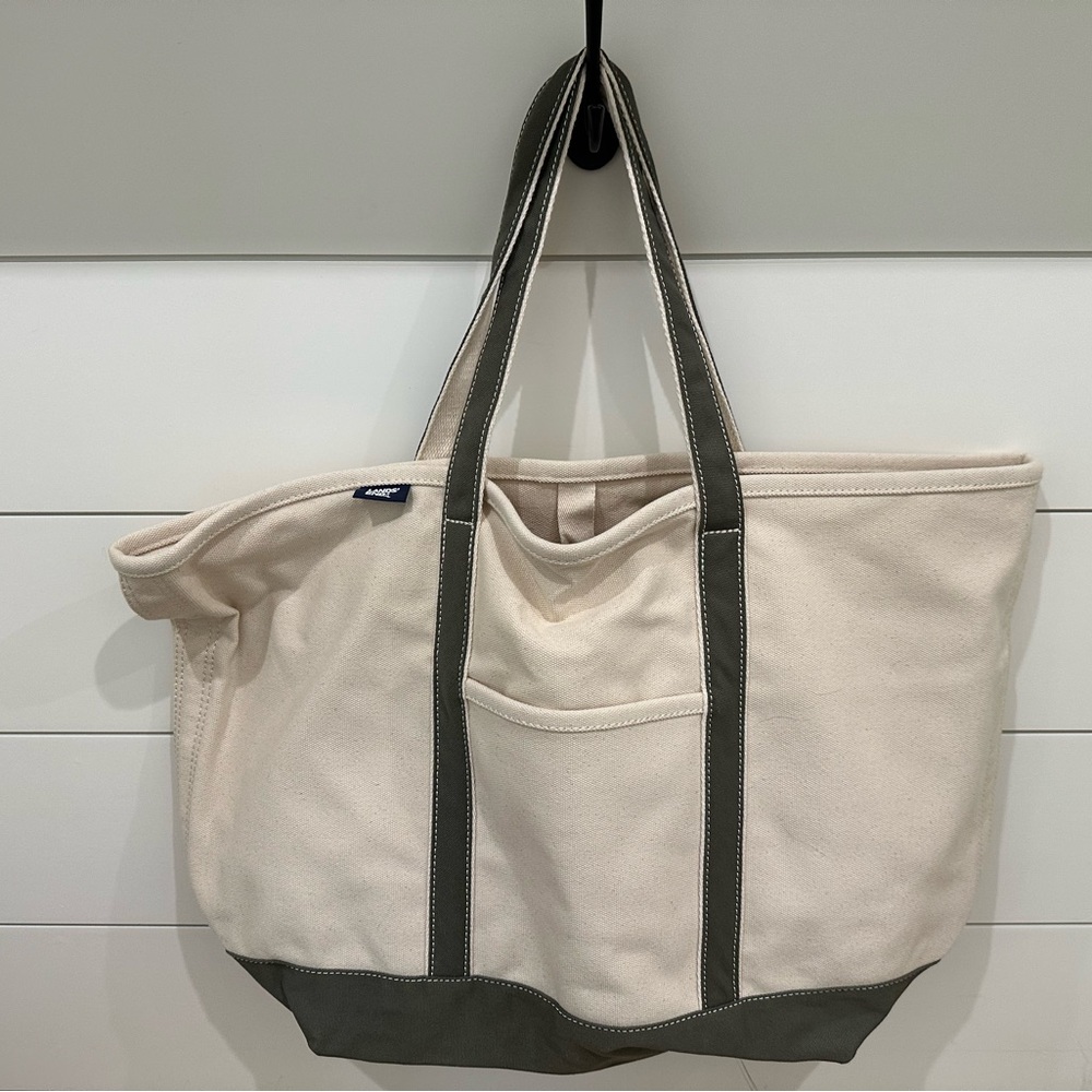 Land’s End Extra Large Canvas Regular Handle Tote Bag with Green Accents